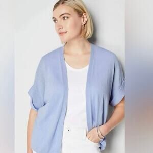 J. Jill Linen Cardigan Size XL Blue Open Front Dolman Sleeve Coastal Beachy